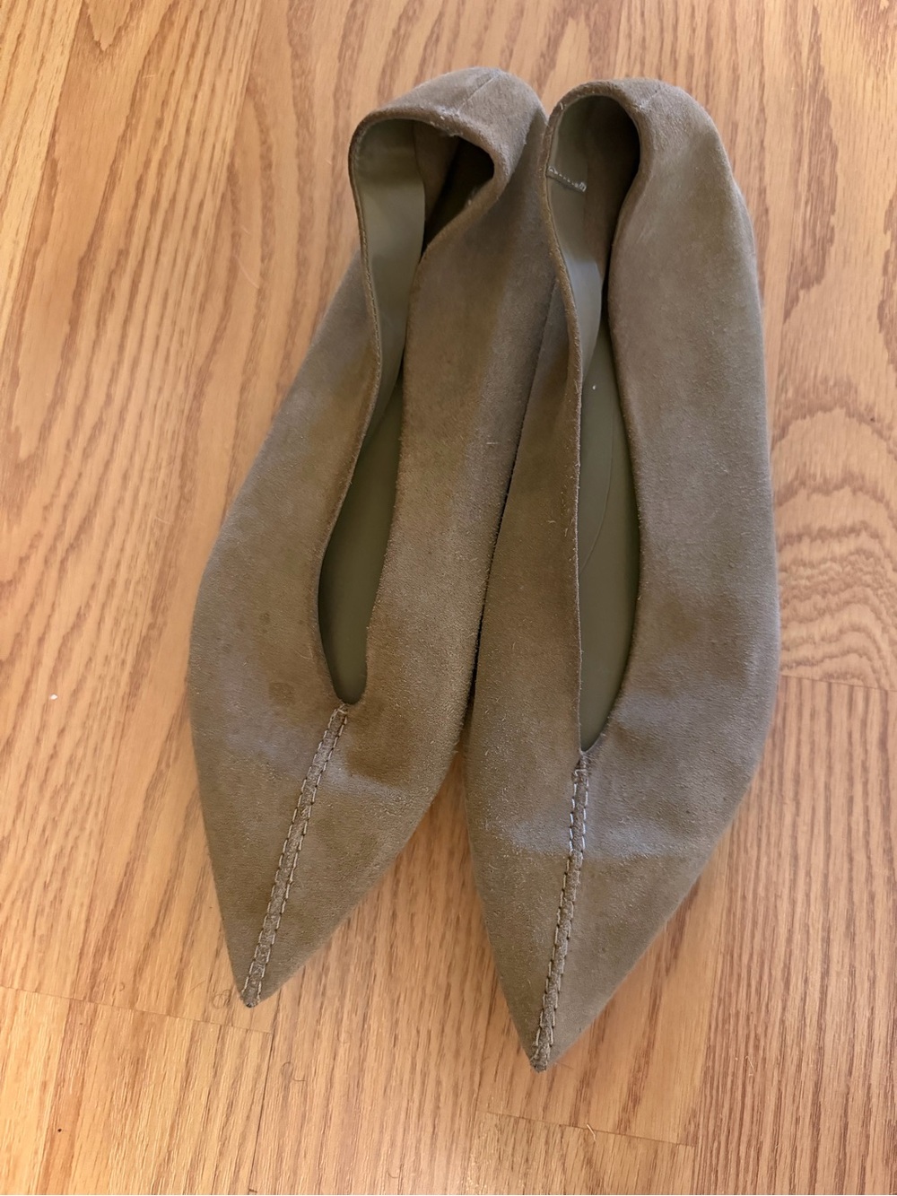 Zara Women's Pointed Suede Flats - Taupe Brown